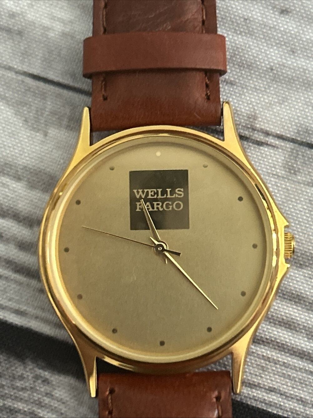 Wells Fargo Gold Tone Brown Band Women’s Quartz Watch